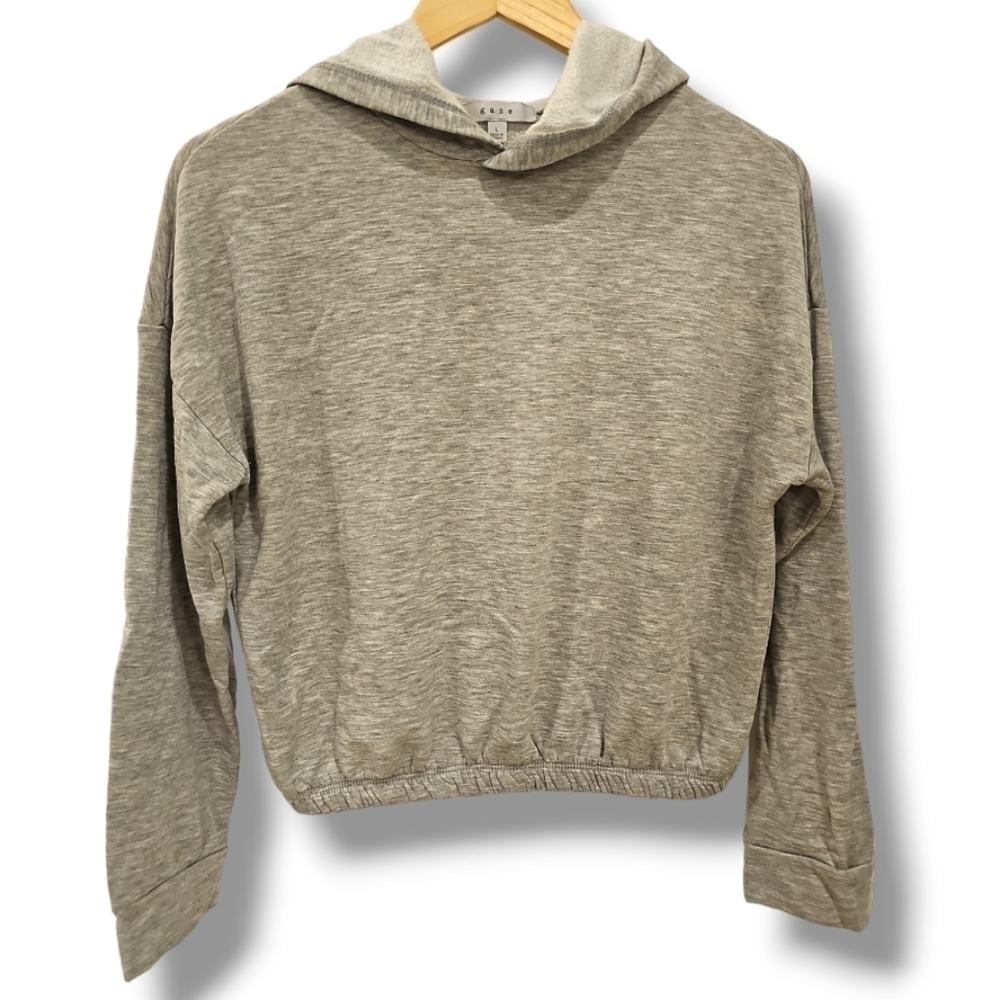 Gaze Gray Hooded Cropped Pullover Sweatshirt - Size Large